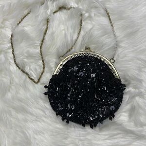 Vintage Black Fringe Sequin Purse Clutch Crossbody Evening Bag